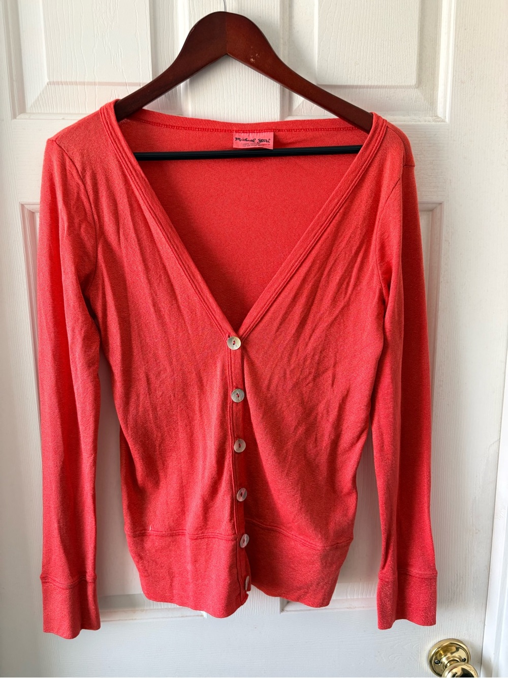 Micheal Star Coral Button-Up V-Neck Cardigan